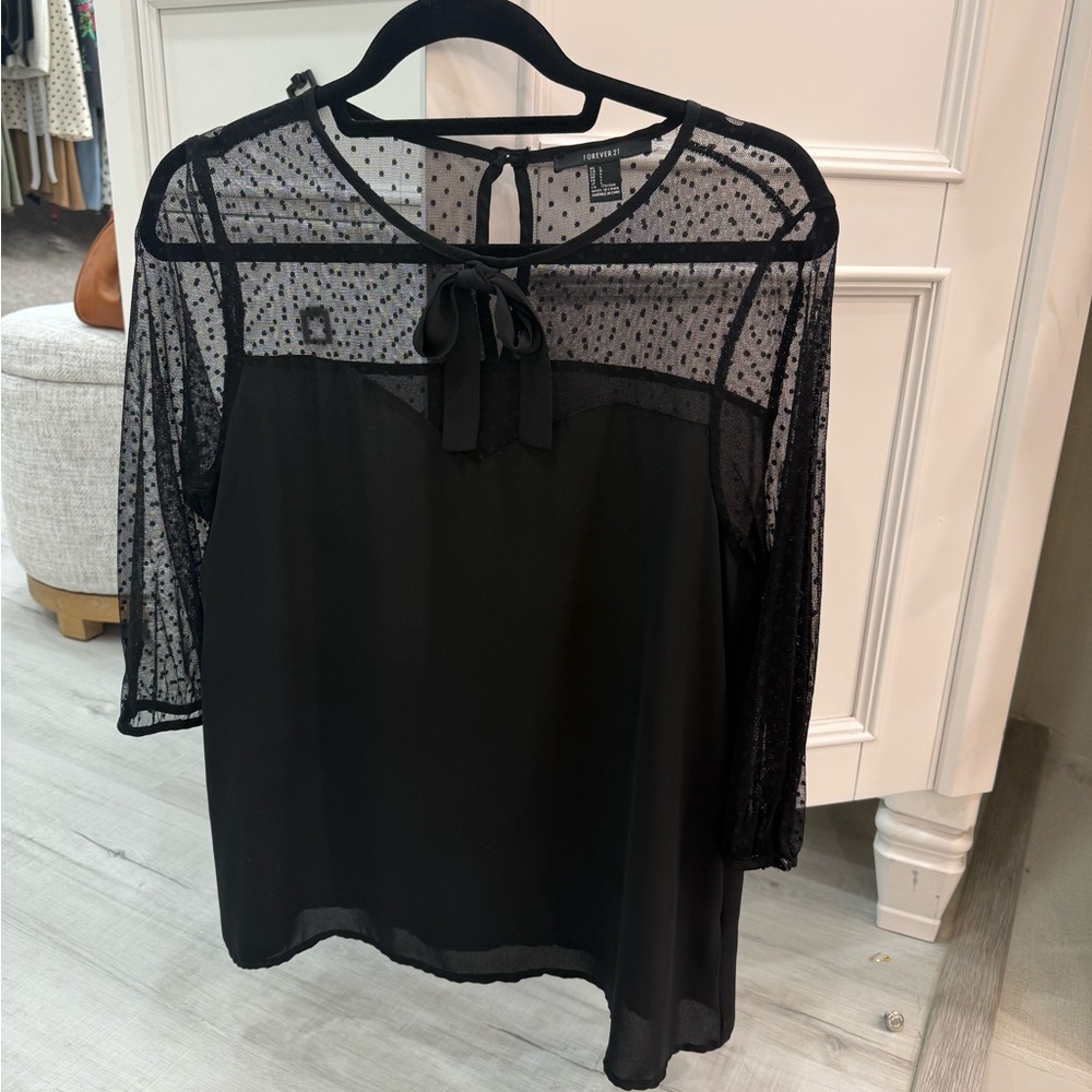 Forever 21 Black Sheer Polka Dot Blouse